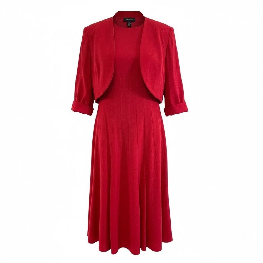 R&M Richards 2-Piece Linen Blend Dress & Cropped Jacket Set Red Size 14